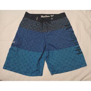 HURLEY Logo Board Shorts 32 Swim Trunks Pocket Surf Blue